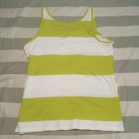 Ann Taylor, tank top, blue and green block striped with gold buttons size M - Picture 5 of 9